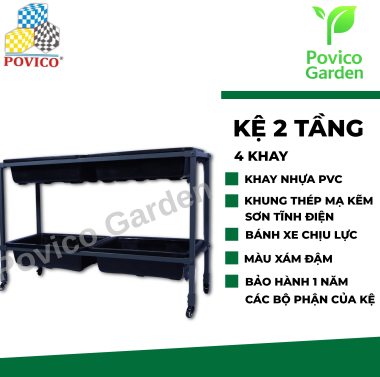 Kệ trồng rau hai tầng 4 khay có bánh xe