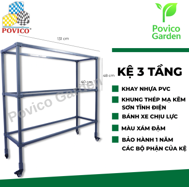 Kệ trồng rau ba tầng có bánh xe 