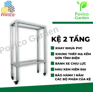 Kệ trồng hoa và cây cảnh hai tầng thép 20mm có bánh xe