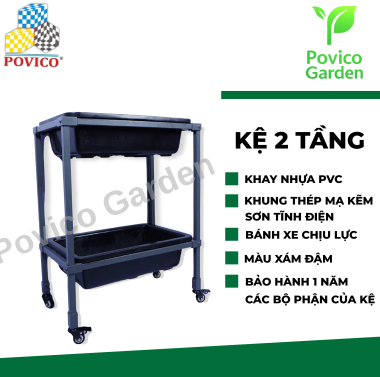 Kệ trồng rau hai tầng có bánh xe